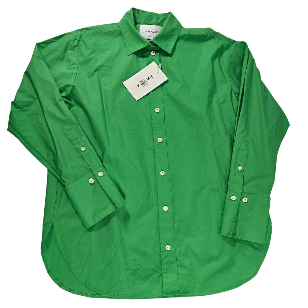 FRAME The Oversized Shirt Grass Green Organic Cotton LWSH2591 XS NEW $299